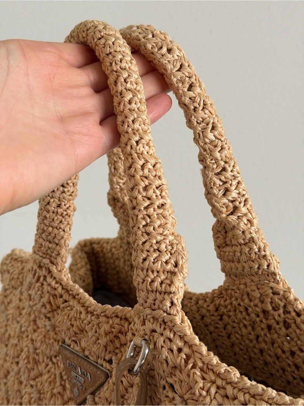 Prada Canapa Raffia Tote Bag with Bag Charm - Picture 7 of 16
